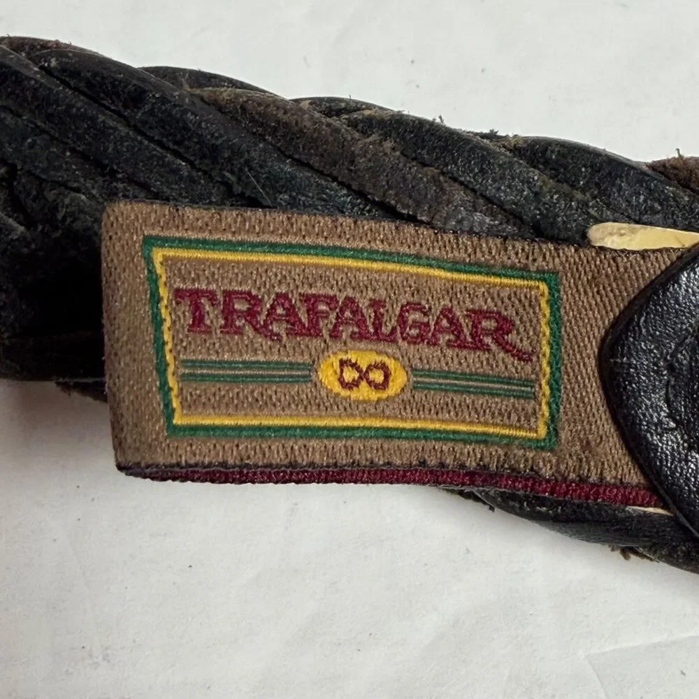 Trafalgar Belt Mens 38 Black Braided Leather Gold Tone Buckle Made in Turkey